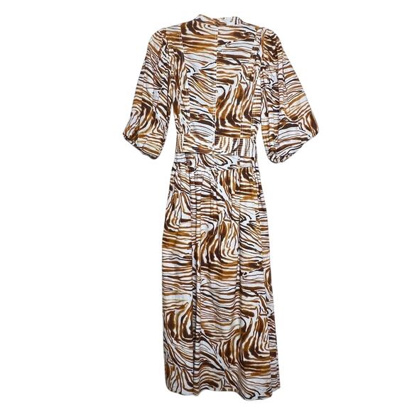 Anthropologie Love The Label Honey Puff Sleeve Swirl Midi Dress Zebra S NWT - Picture 7 of 15